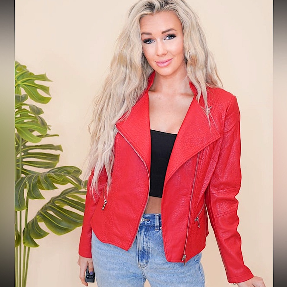 🎉SALE🎉 🆕❤️LA COALITION: RED Leather Zipper Jacket SMALL